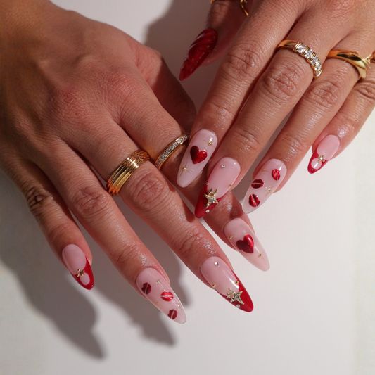Valentine Romance cat-eye velvet press-on nails - almond shape, front view