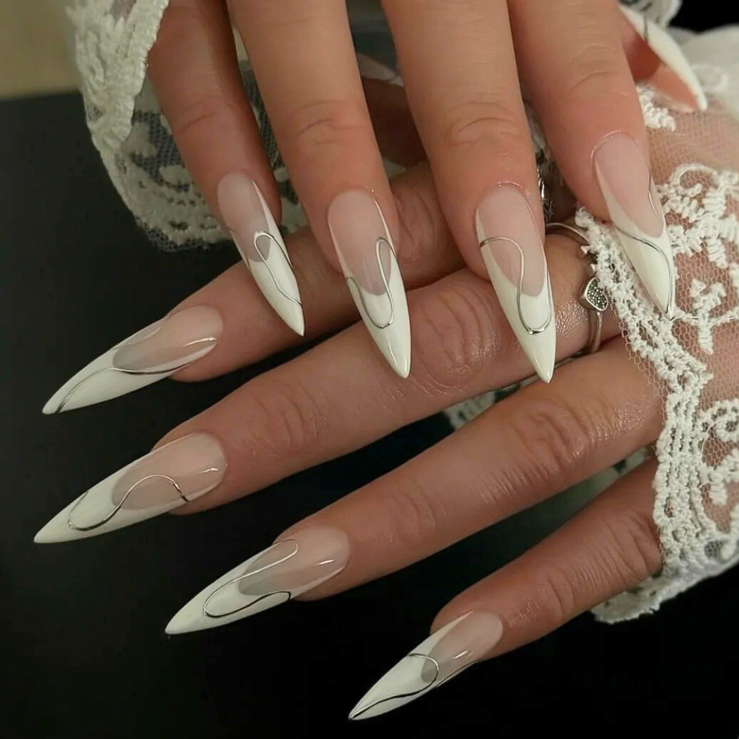 Elegant French press-on nails - image 8 of 15, french tip almond
