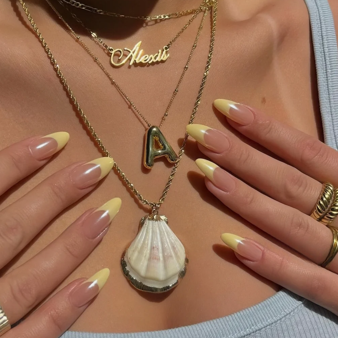 Elegant French press-on nails on hand - lifestyle photo, french tip finish