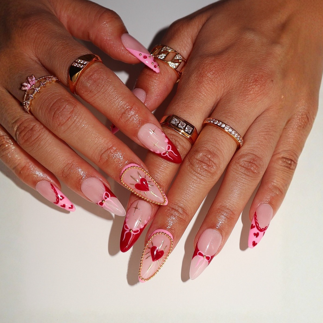Valentine Romance press-on nail set - XS to L sizing, cat-eye velvet design