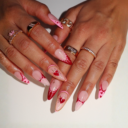 Valentine Romance press-on nail set - XS to L sizing, cat-eye velvet design