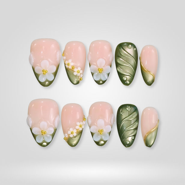 Olive Daisy | Floral Almond Press-Ons press-on nail set