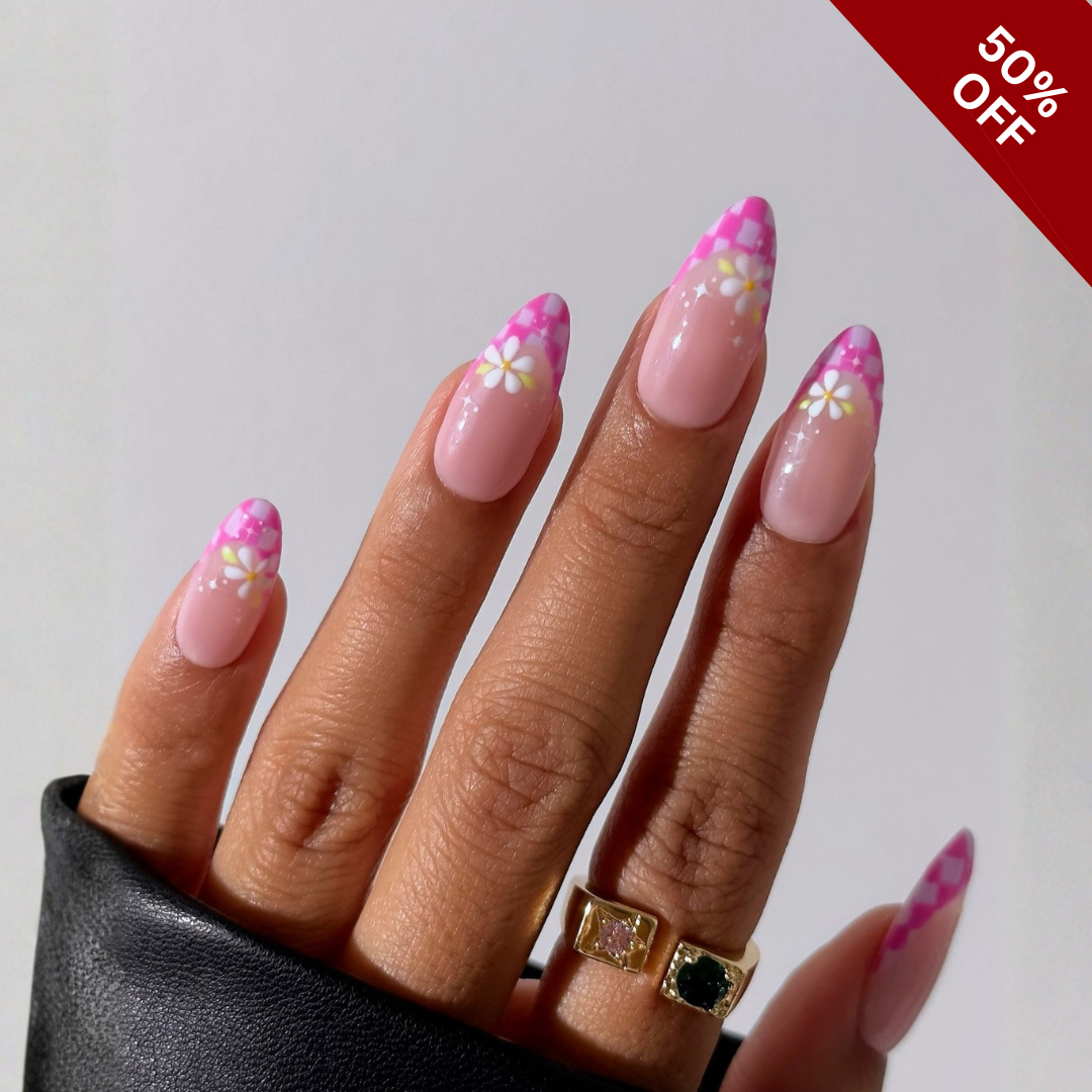 Spring Garden press-on nail set - XS to L sizing, cat-eye velvet design