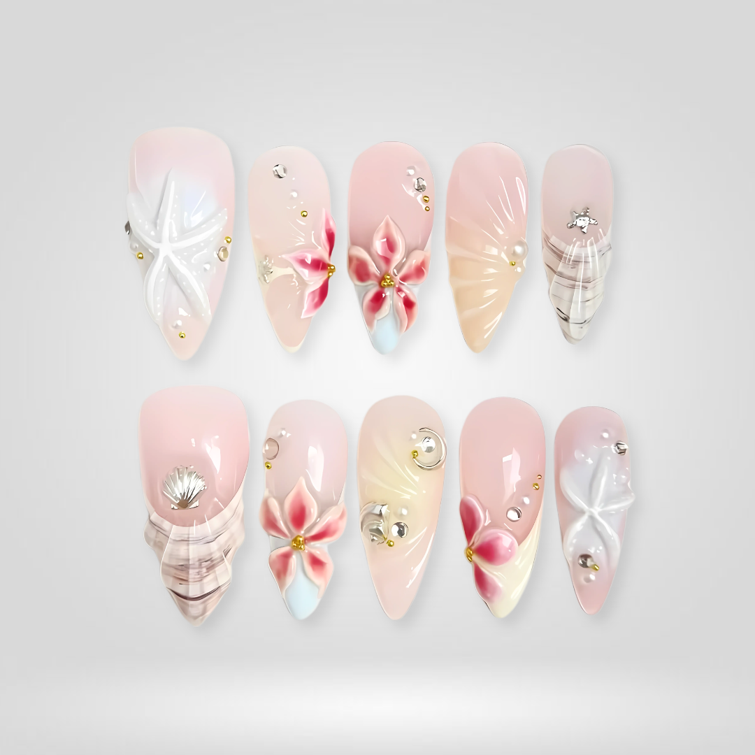 Seaside Muse cat-eye velvet press-on nails - almond shape, front view