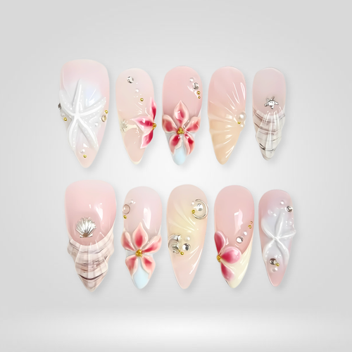 Seaside Muse cat-eye velvet press-on nails - almond shape, front view