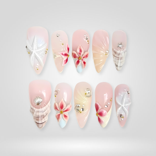Seaside Muse cat-eye velvet press-on nails - almond shape, front view
