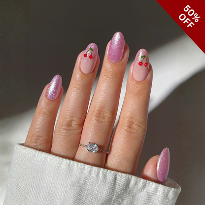 Tender Florals press-on nails close-up texture detail - cat-eye velvet finish, US shipping
