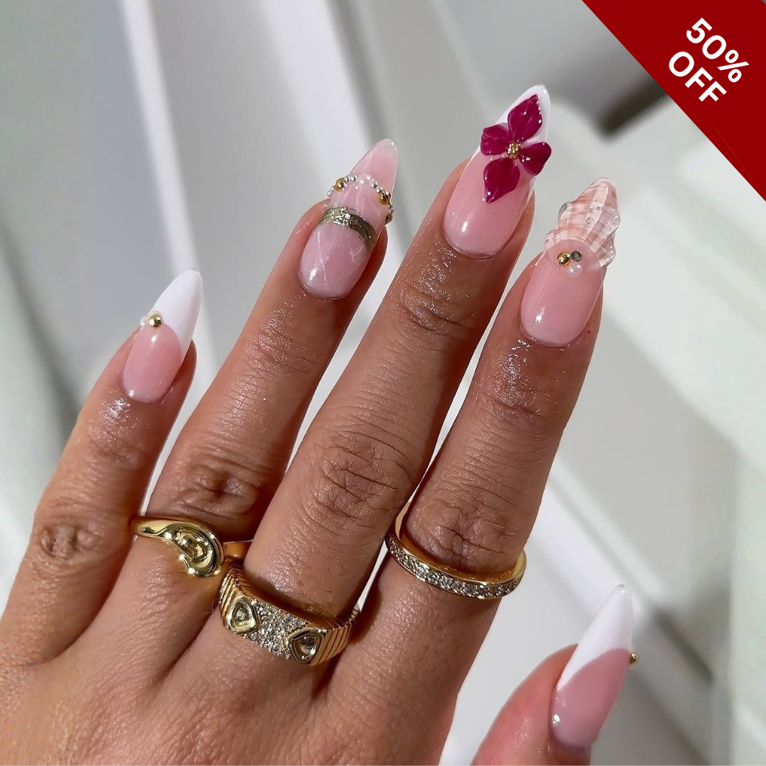 Gentle Blooms press-on nails close-up texture detail - cat-eye velvet finish, US shipping