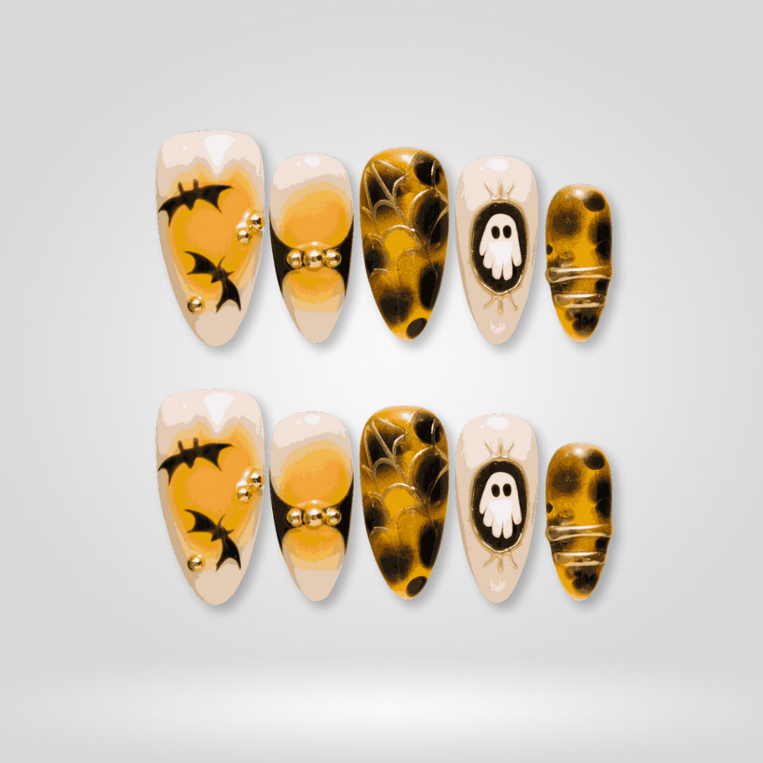 Haunted Charm press-on nails close-up texture detail - seasonal finish, US shipping