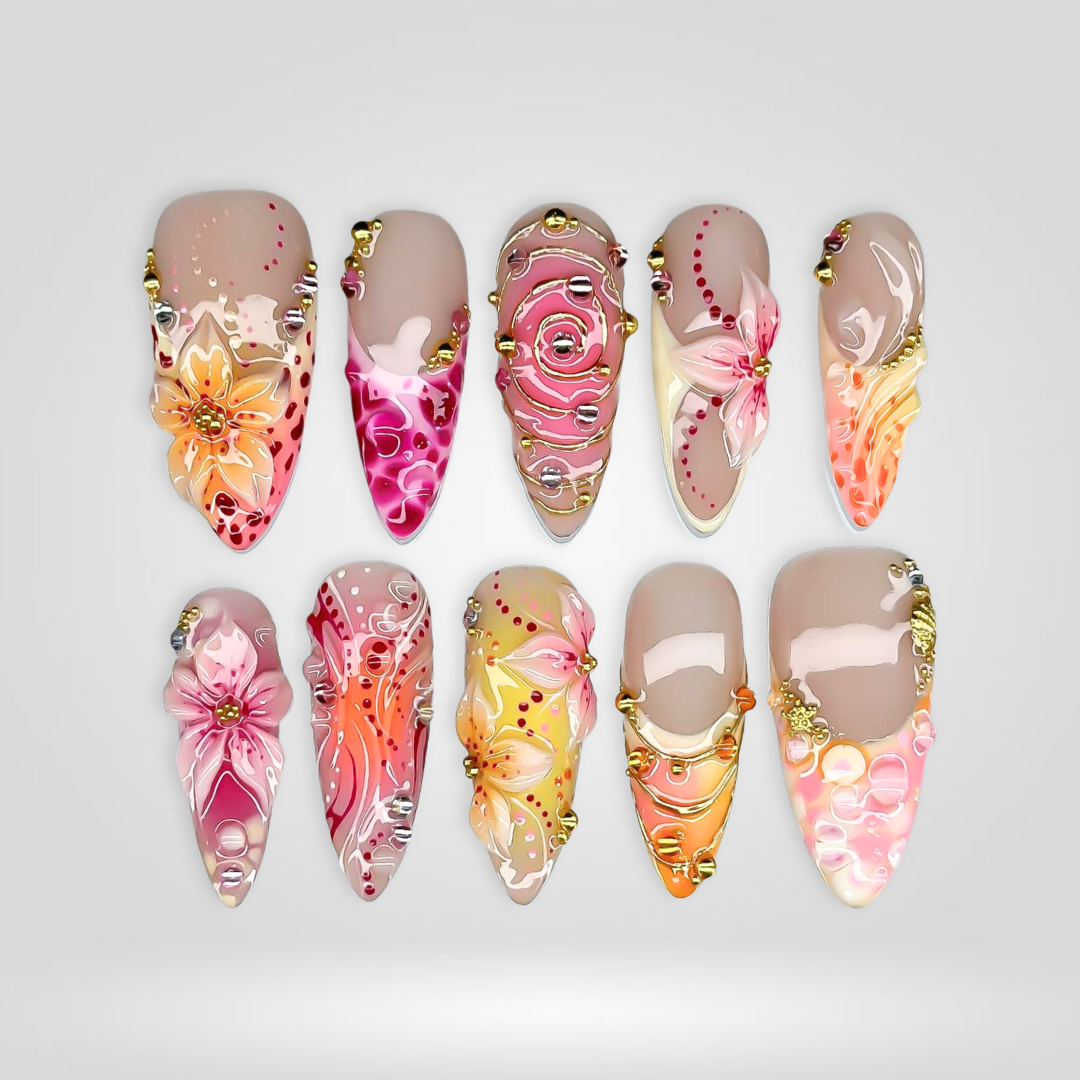 Tropical Blossom press-on nails - image 5 of 13, cat-eye velvet almond