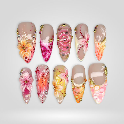 Tropical Blossom press-on nails - image 5 of 13, cat-eye velvet almond