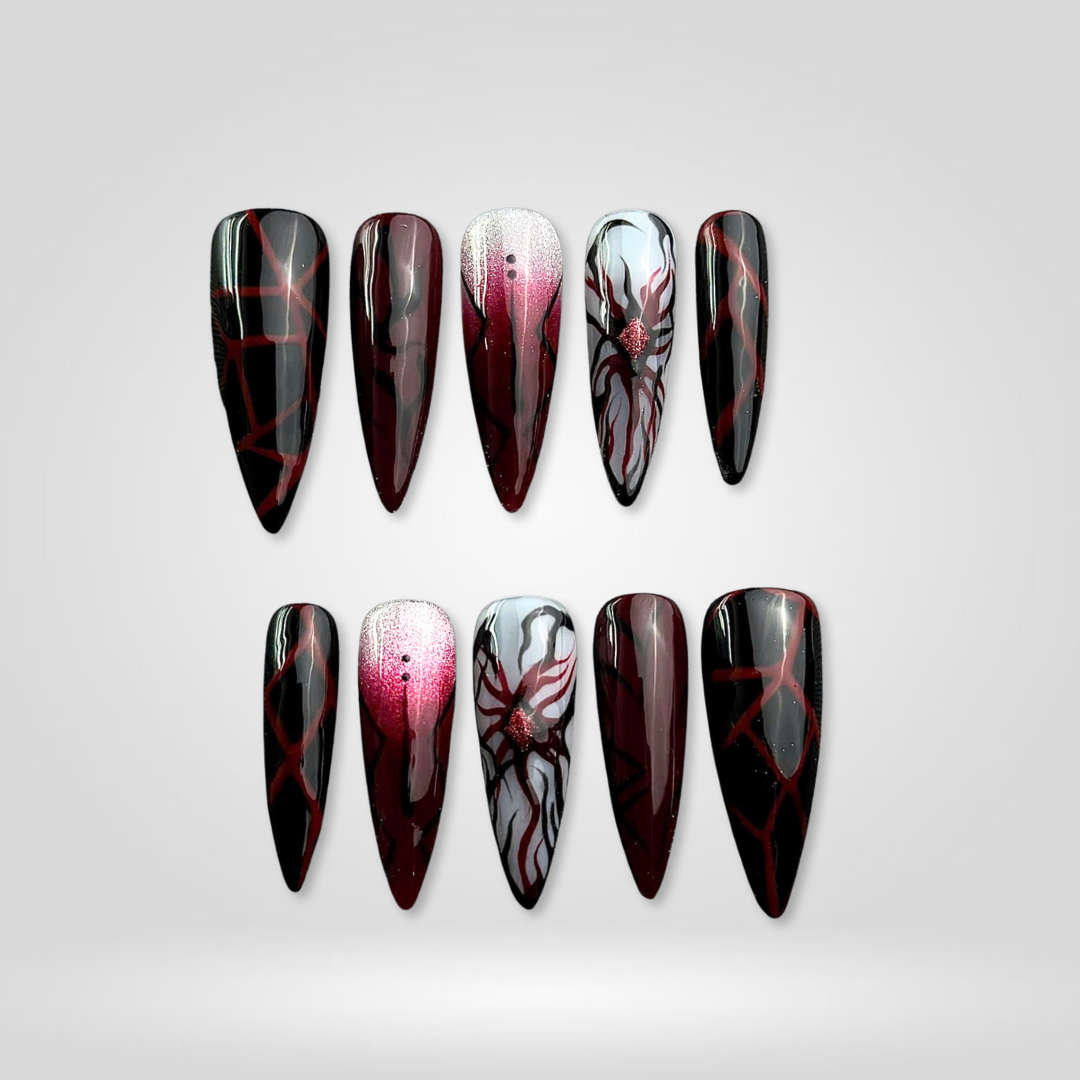 Wicked Glam press-on nails on hand - lifestyle photo, vamp finish