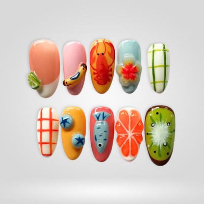 Tropic Mix butter yellow press-on nails - almond shape, front view