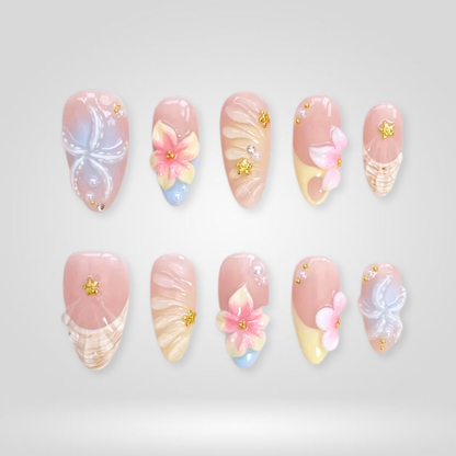 Seaside Muse press-on nails on hand - lifestyle photo, cat-eye velvet finish