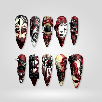 Creepy Whispers seasonal press-on nails - almond shape, front view