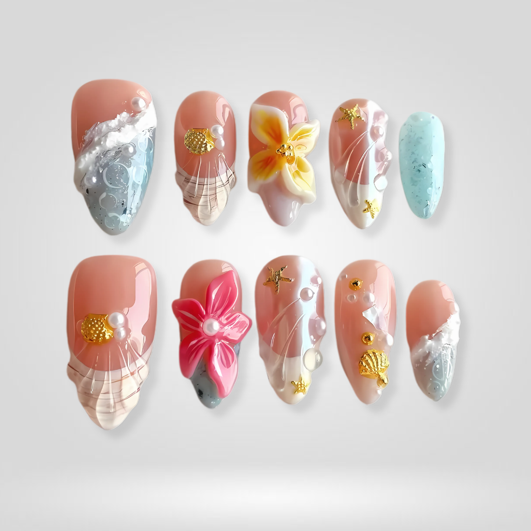 Seaside Muse press-on nails close-up texture detail - cat-eye velvet finish, US shipping