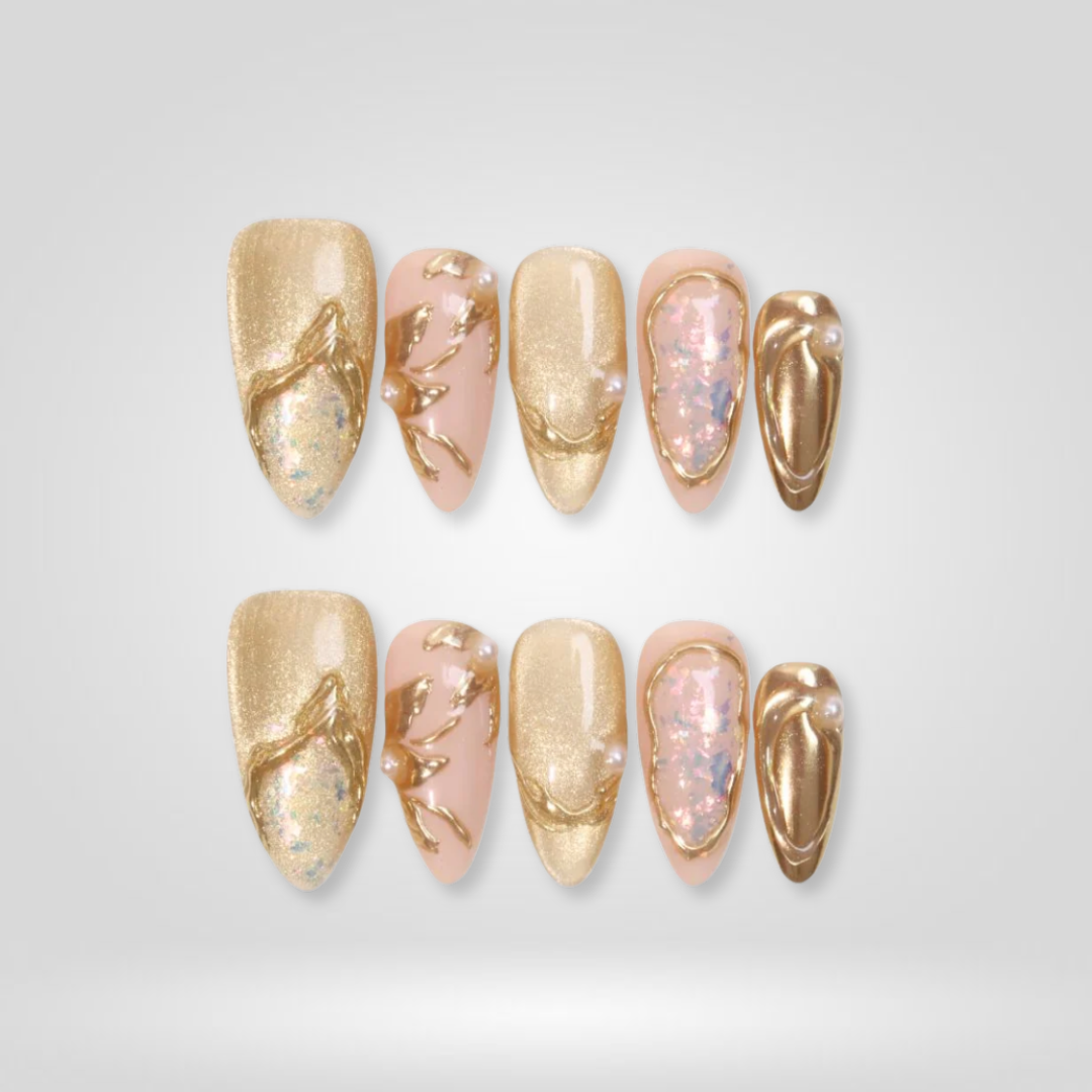 Sunset Bloom floral press-on nails - almond shape, front view