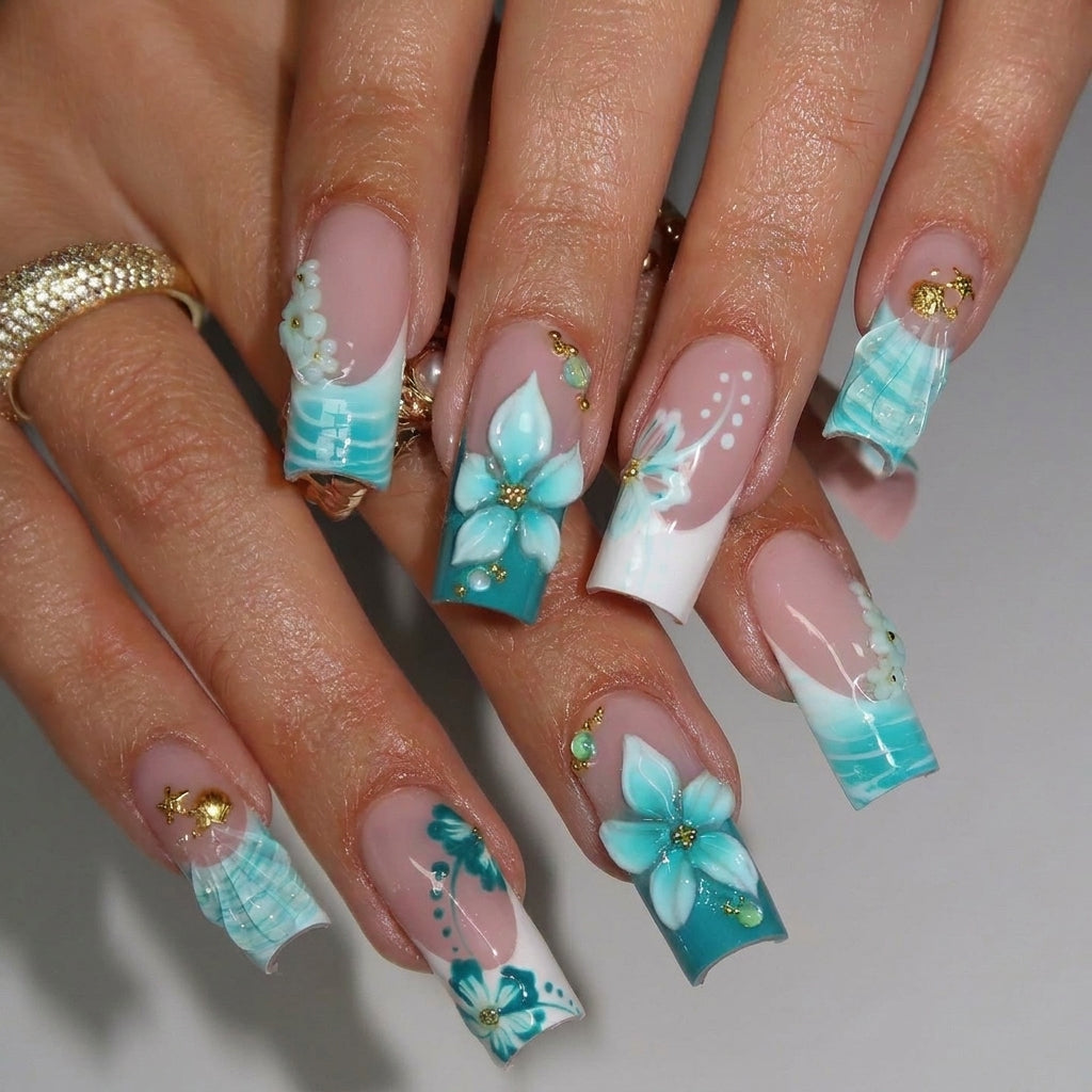 Tropical Garden press-on nails - image 5 of 14, cat-eye velvet almond