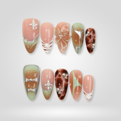 Spring Floral press-on nails - image 8 of 15, cat-eye velvet almond