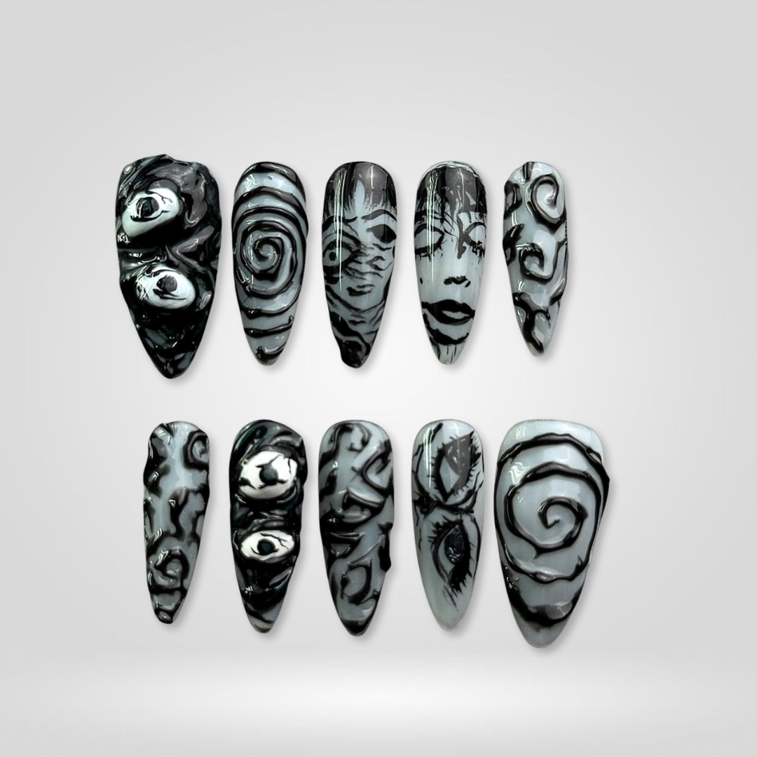 Creepy Whispers press-on nails close-up texture detail - seasonal finish, US shipping