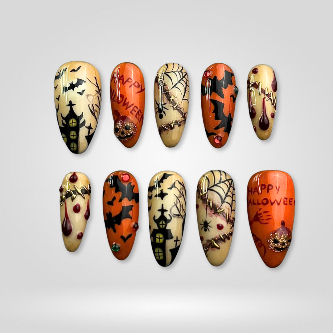Spooky Magic press-on nails close-up texture detail - seasonal finish, US shipping