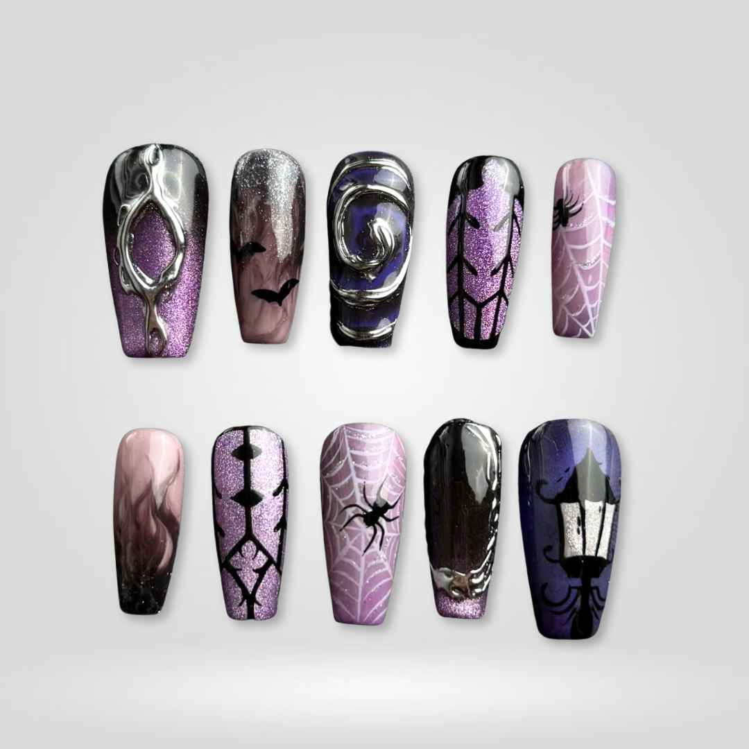 Phantom Glow watercolor aura press-on nails - almond shape, front view