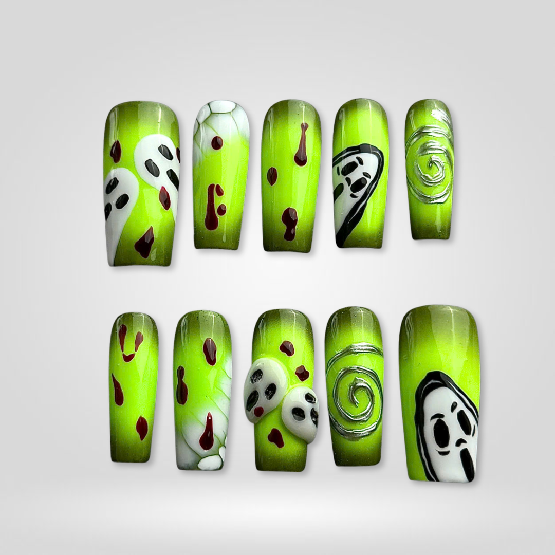 Phantom Glow press-on nails close-up texture detail - watercolor aura finish, US shipping
