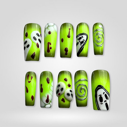 Phantom Glow press-on nails close-up texture detail - watercolor aura finish, US shipping