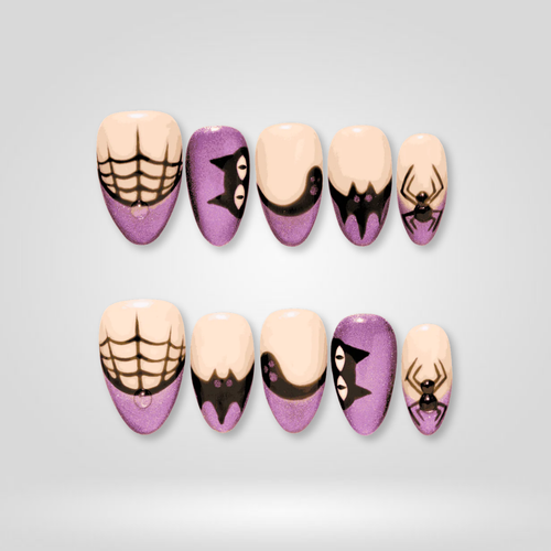 Haunted Charm seasonal press-on nails - almond shape, front view
