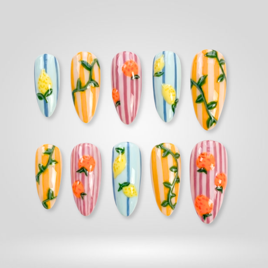 Candy Grove butter yellow press-on nails - almond shape, front view