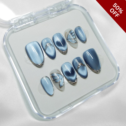Floral Aura press-on nails close-up texture detail - cat-eye velvet finish, US shipping