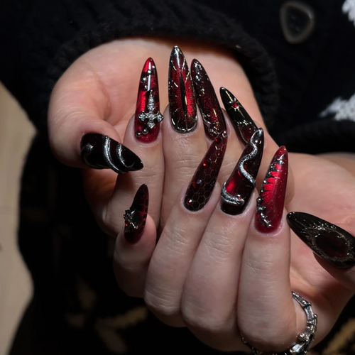 Wicked Kiss seasonal press-on nails - almond shape, front view