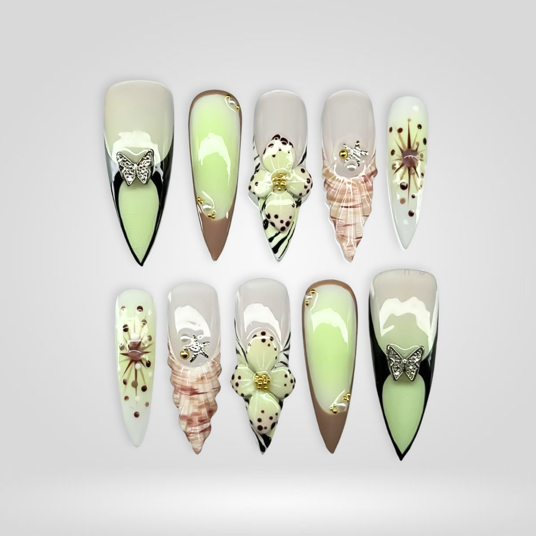 Tropical Blossom press-on nails - image 6 of 13, cat-eye velvet almond