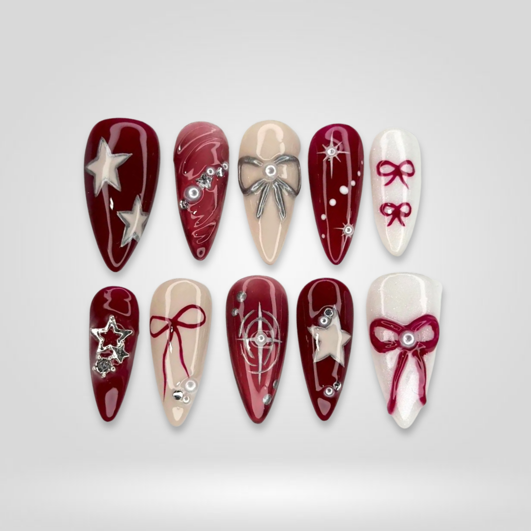 Starry Gift seasonal press-on nails - almond shape, front view