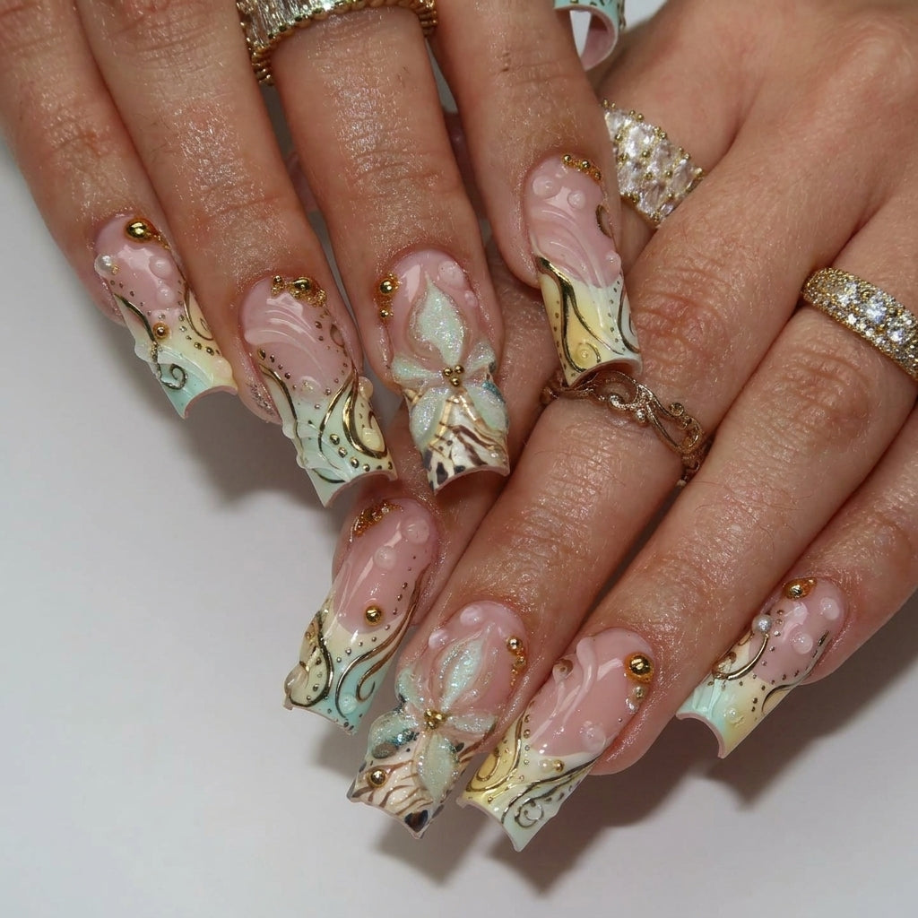Tropical Garden press-on nails - image 6 of 14, cat-eye velvet almond