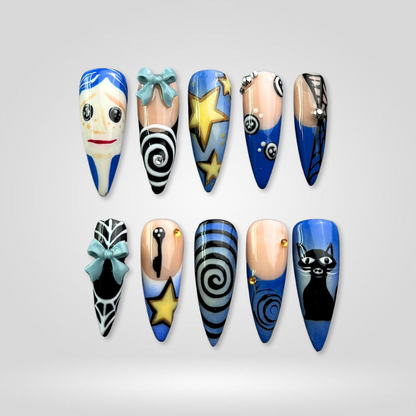 Spooky Magic seasonal press-on nails - almond shape, front view