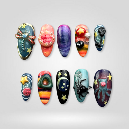 Spooky Season seasonal press-on nails - almond shape, front view