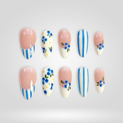 Dot Striped press-on nails close-up texture detail - polka dot finish, US shipping