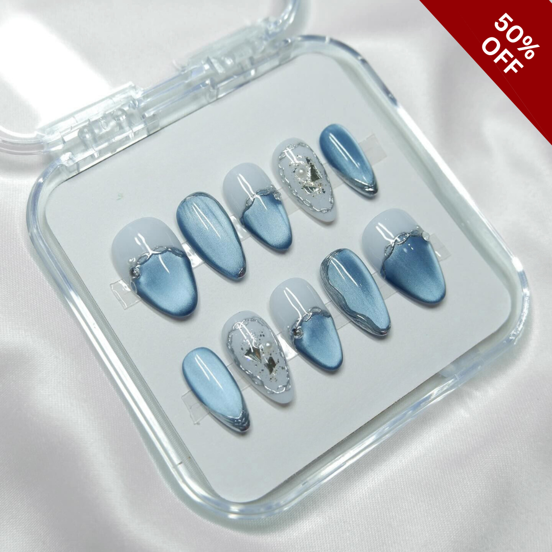 Floral Aura press-on nails - image 5 of 11, cat-eye velvet almond