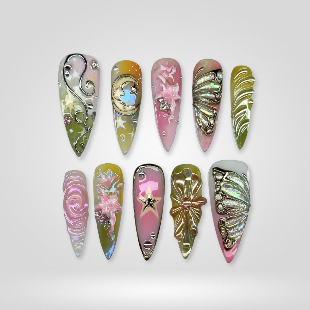 Tropical Blossom press-on nails - image 7 of 13, cat-eye velvet almond