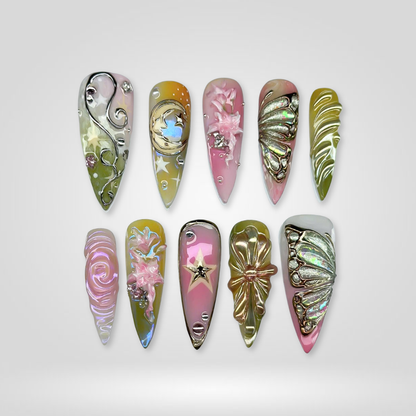 Tropical Blossom press-on nails - image 7 of 13, cat-eye velvet almond