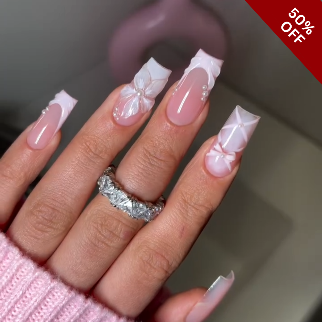 Soft Spring press-on nails on hand - lifestyle photo, cat-eye velvet finish