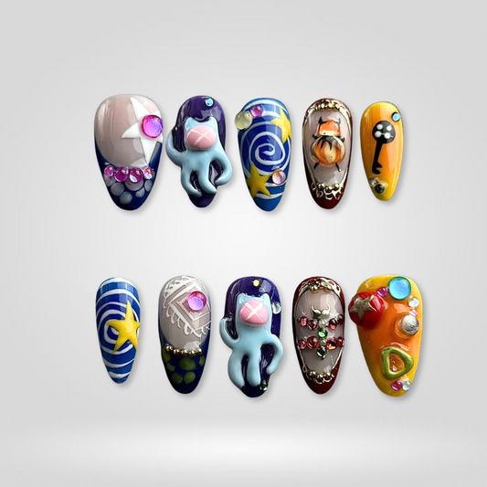 Wicked Nights berry press-on nails - almond shape, front view