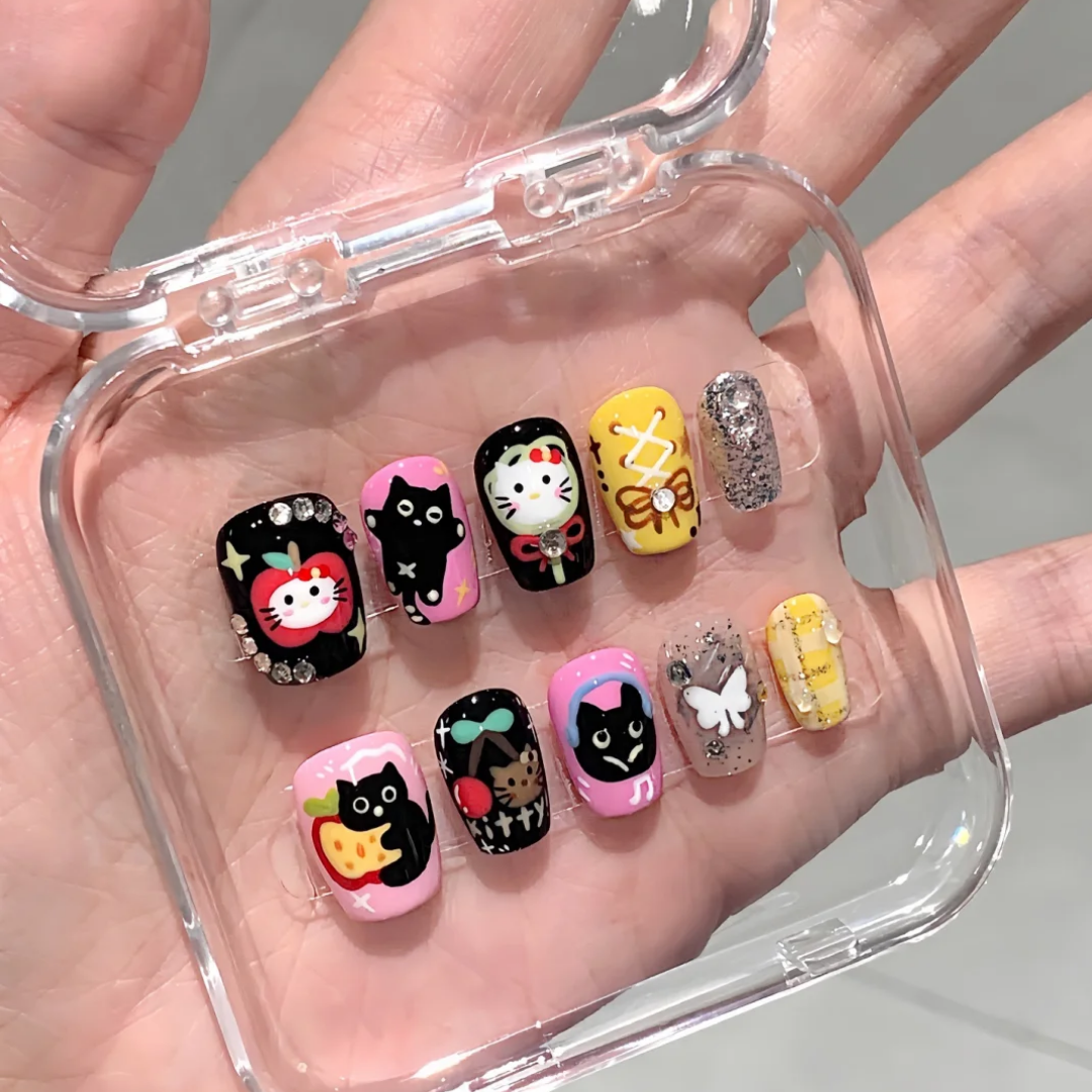 Whimsical Kit press-on nail set - XS to L sizing, soft neutral design