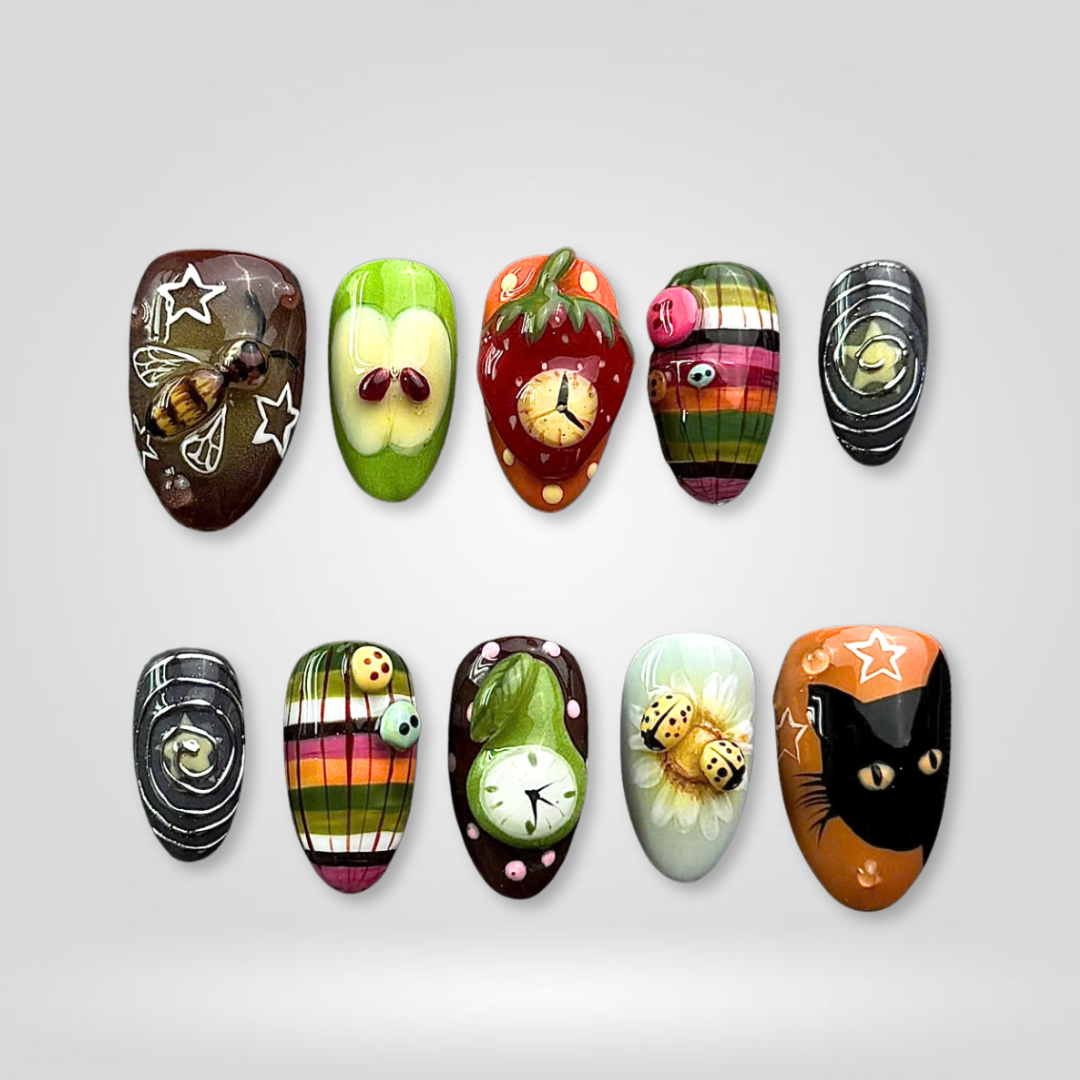 Wicked Nights press-on nail set - XS to L sizing, berry design