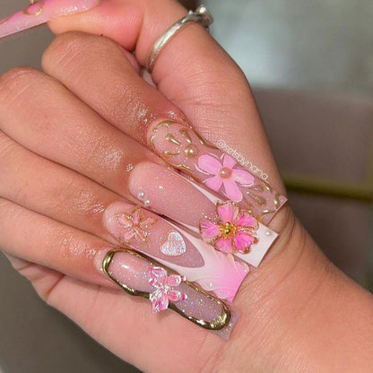 Blossom Luxe 3d sculptural press-on nails - almond shape, front view
