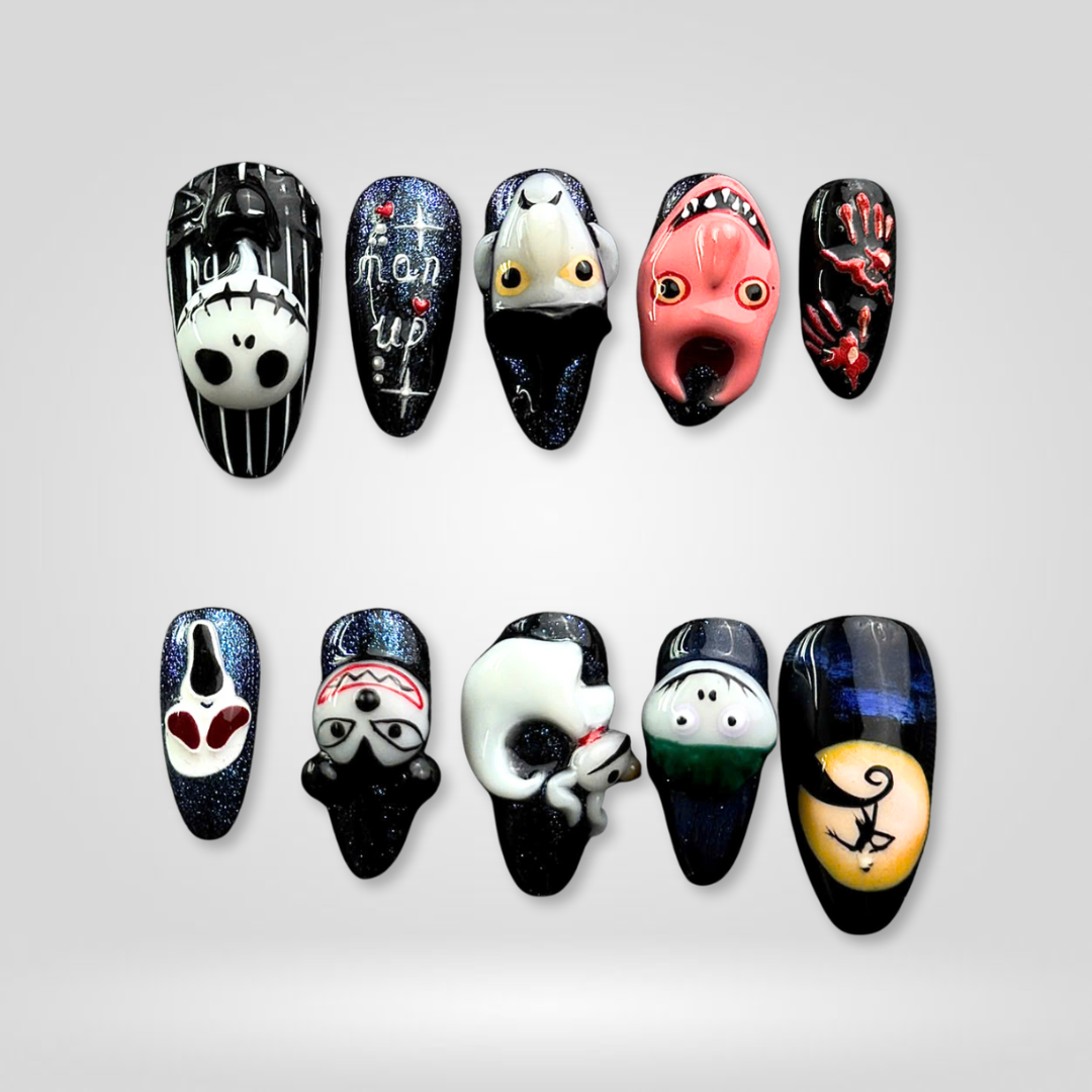 Spooky Season press-on nails on hand - lifestyle photo, seasonal finish