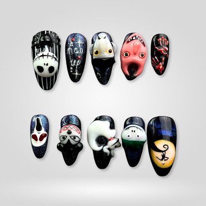 Spooky Season press-on nails on hand - lifestyle photo, seasonal finish
