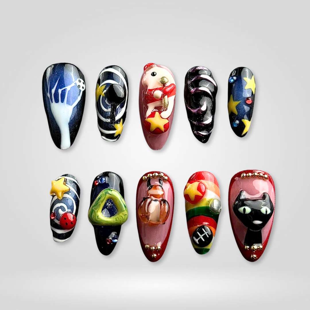 Wicked Nights press-on nails on hand - lifestyle photo, berry finish