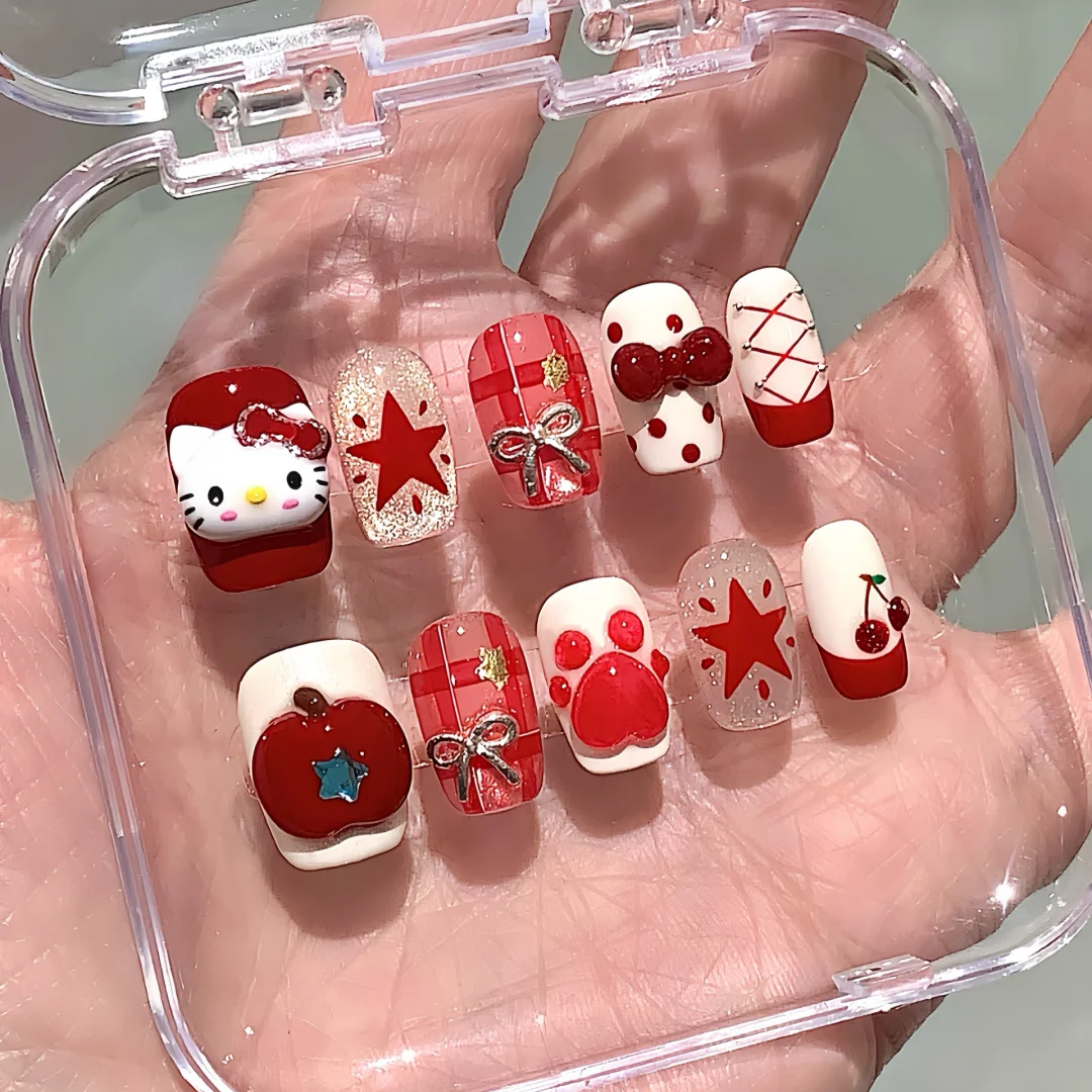 Whimsical Kit press-on nails close-up texture detail - soft neutral finish, US shipping